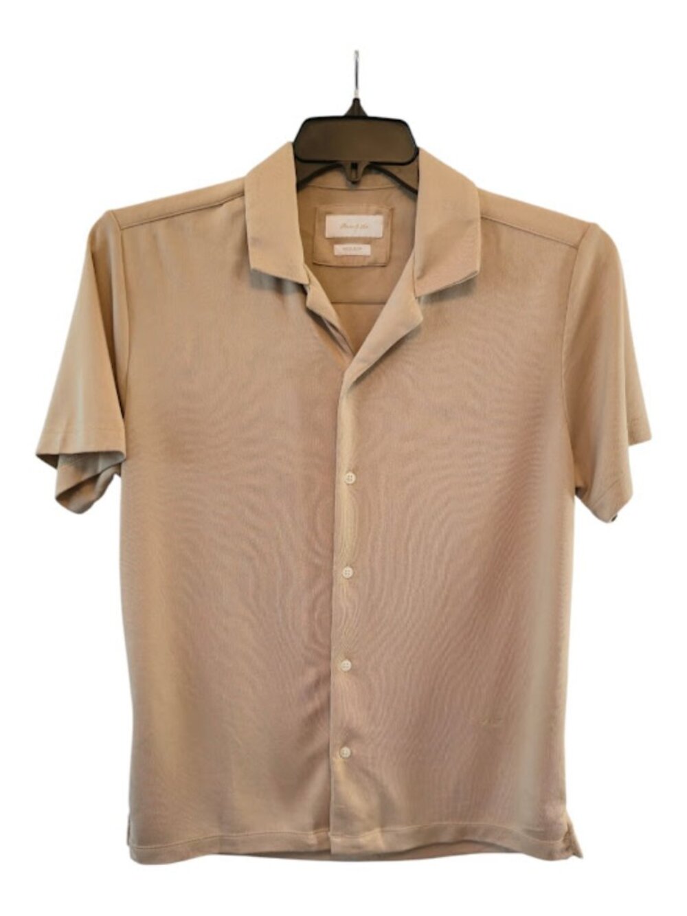 MODAL BLEND BUTTON UP SHIRT PORTER & ASH TAN SHORT SLEEVE SIZE SMALL